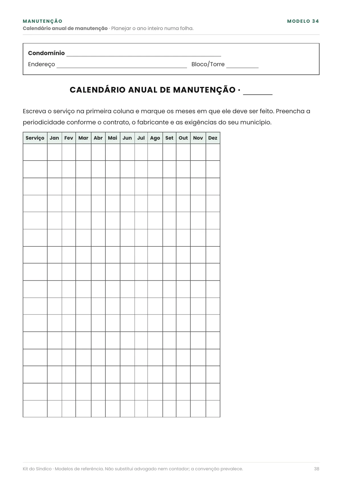 Página real do PDF Kit do Síndico: calendário de manutenção