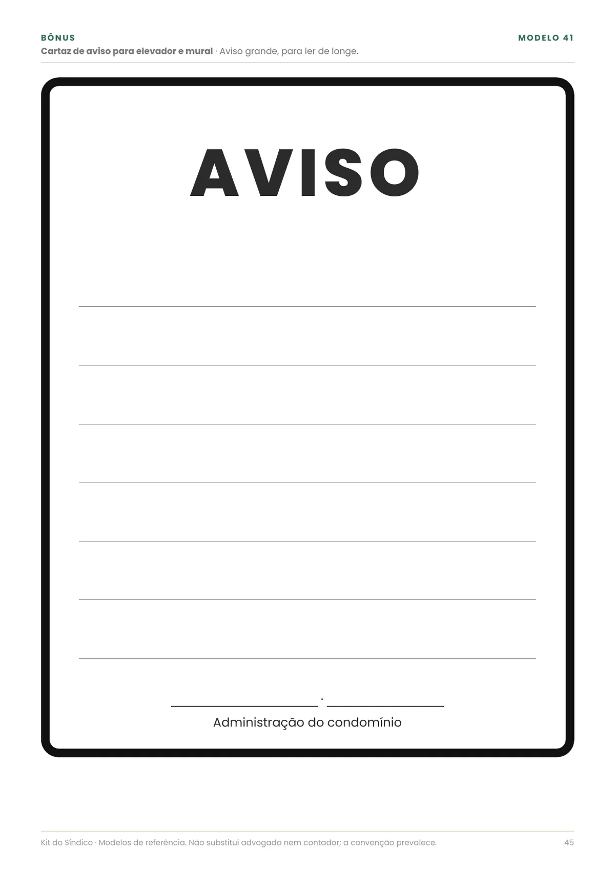 Página real do PDF Kit do Síndico: cartaz de aviso
